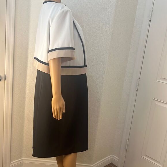 R&K Originals Woman Dress And Jacket Size 18W Midi Black White Beige Crop Lined - Picture 3 of 16
